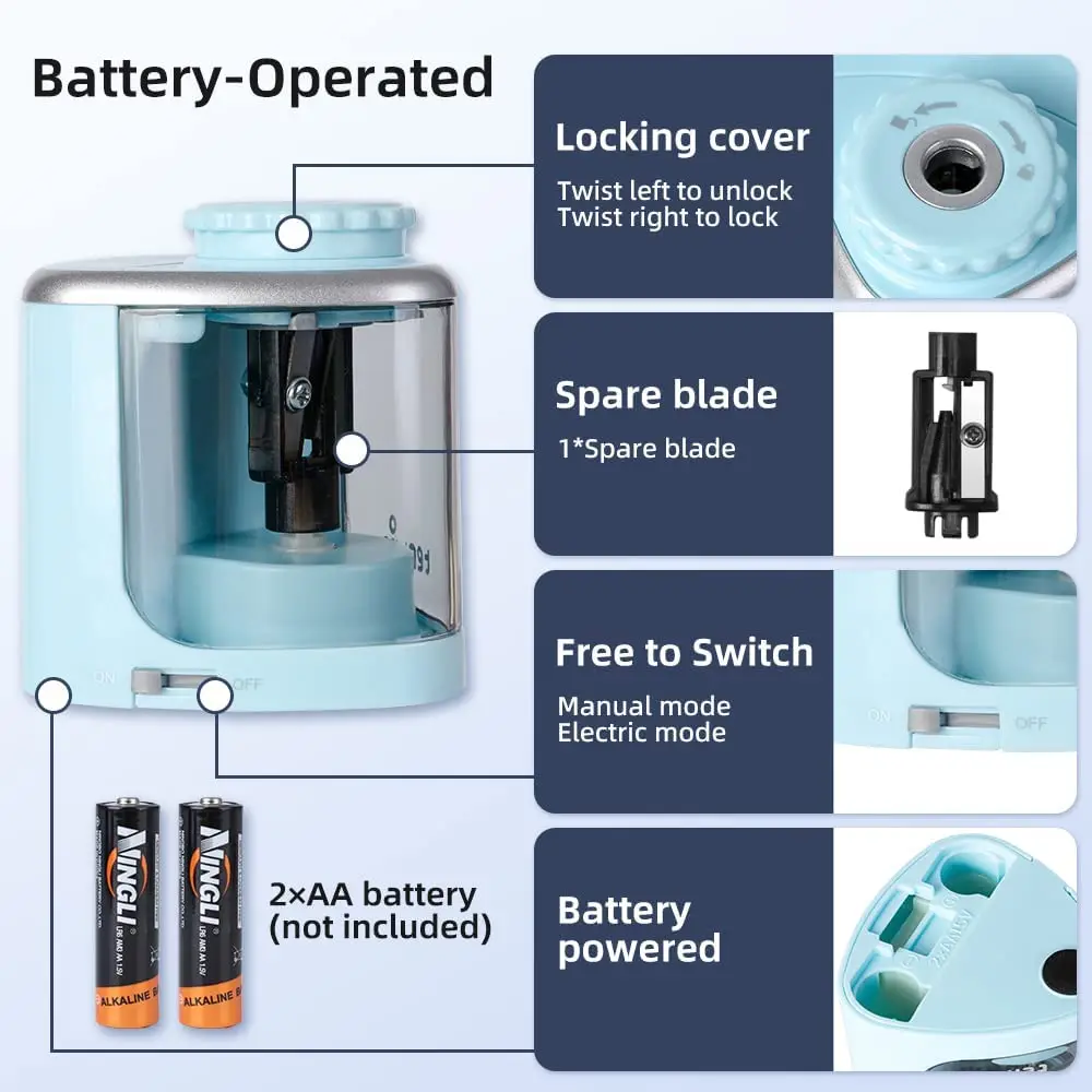 Tenwin Portable Electric/Manual 2 in 1 Pencil Sharpener Automatic Pencil Sharpener Kids Adults Auto Pencil Sharpener Stationery